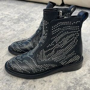 NIB Zadig & Voltaire Laureen High Top Ankle Boots Leather Combat Black Sz 36